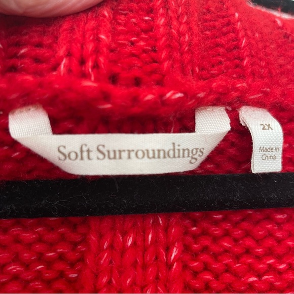 Soft Surroundings Women Red Guilia Cable Knit Cowl Neck Sweater Sz. 2X - Picture 4 of 7
